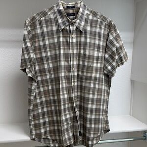 Nautical Men’s XL Short Sleeve Button Down Gray Plaid‎ 100% Cotton Dress Shirt